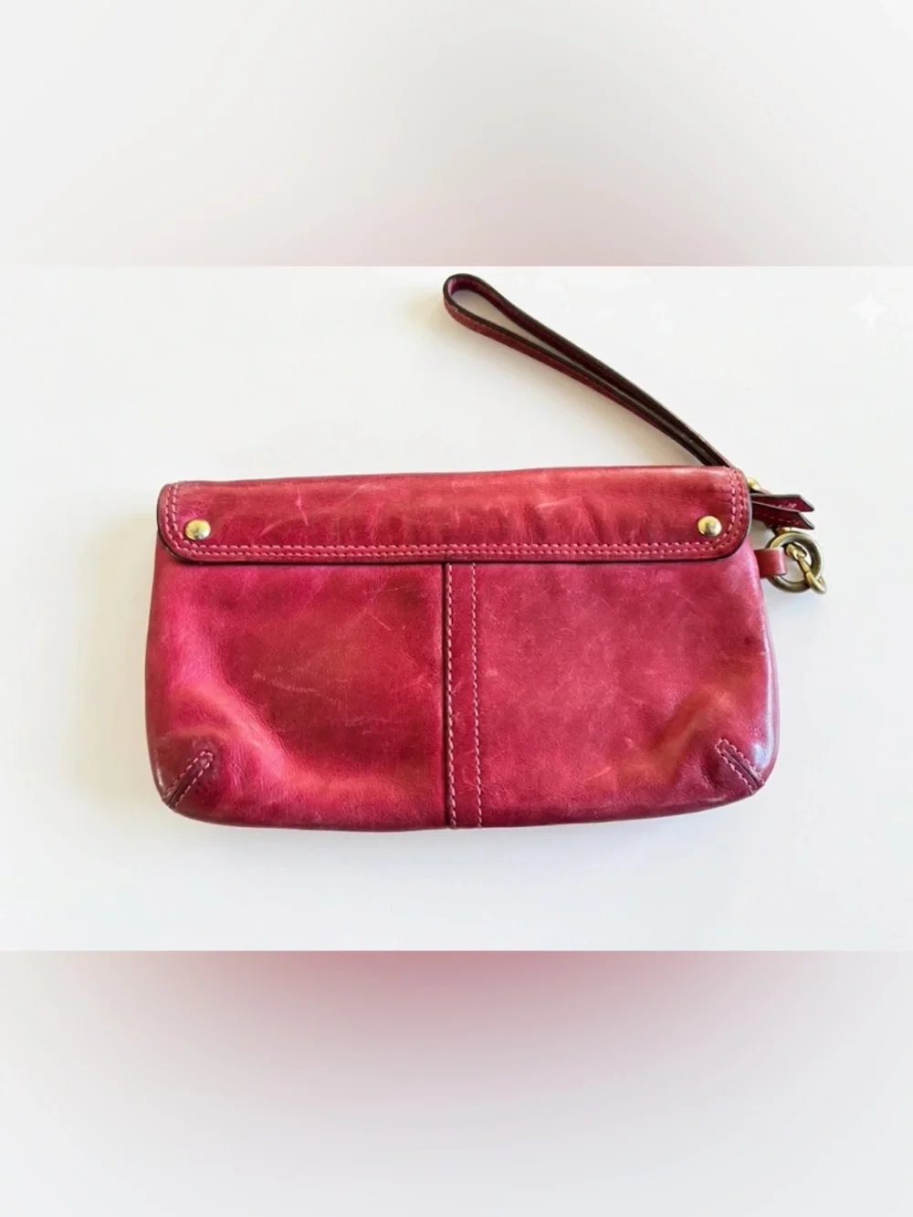 Coach Vintage Legacy Pink Leather Buckle Wristlet Clutch - Plaid Lining - Picture 2 of 5